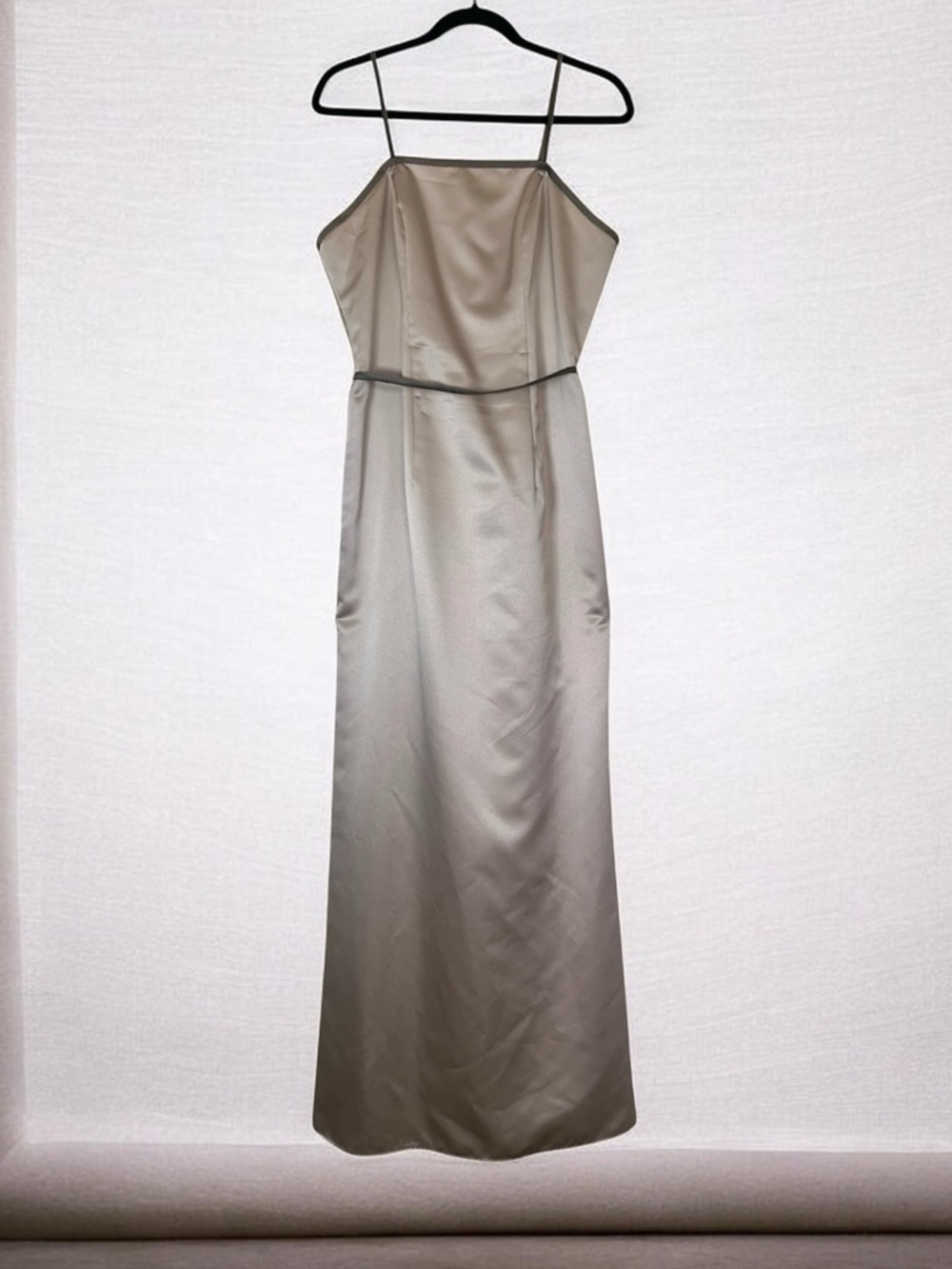 Taupe Satin Maxi Slip Dress with Thin  Brown Straps 2 pieces set Size 16
